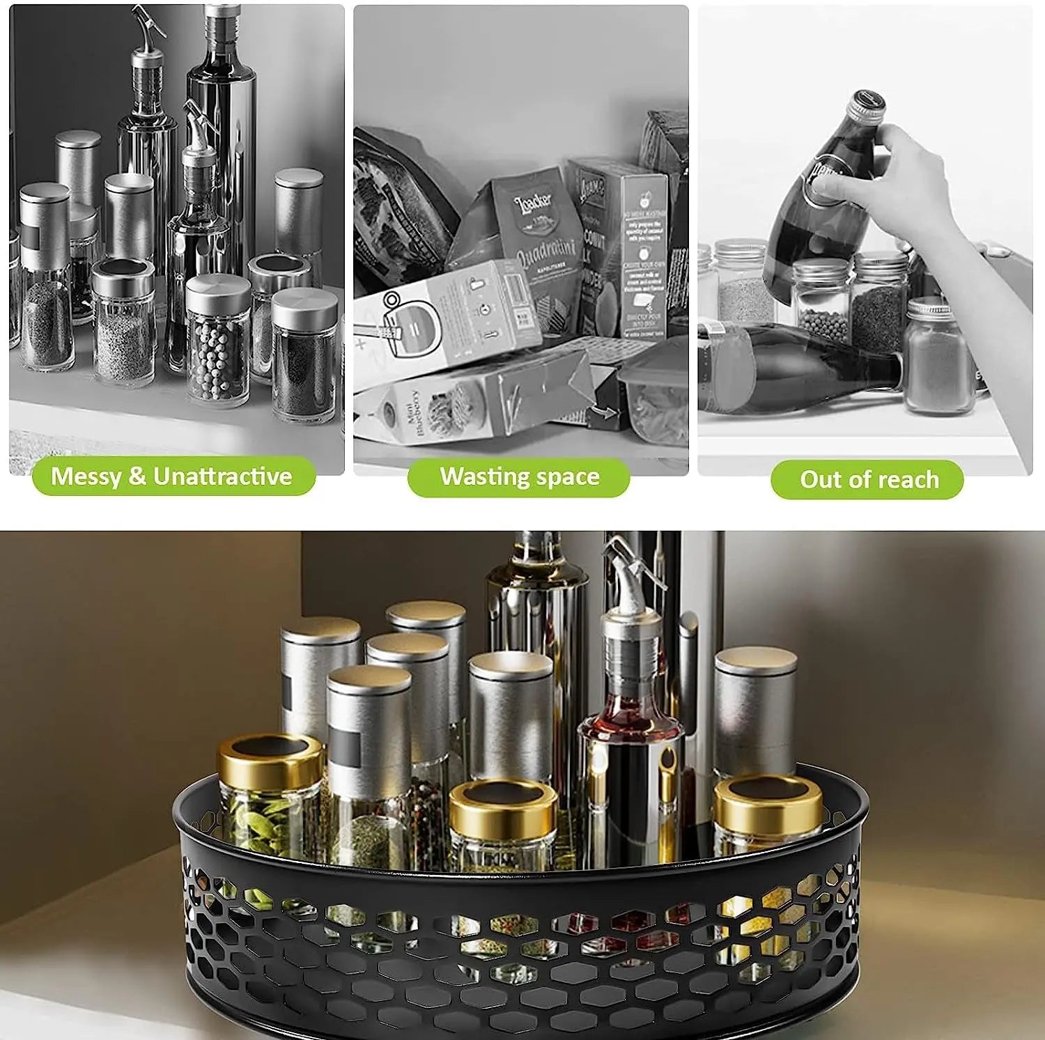 2 Pack Pantry Lazy Susan Turntable Organiser for Kitchen, Cabinet, Fridge, Vanity, Table, Spin Smoothly Metal Lazy Susan Organizer Storage Rack for Spices Vitamin Skin&Hair Care Products